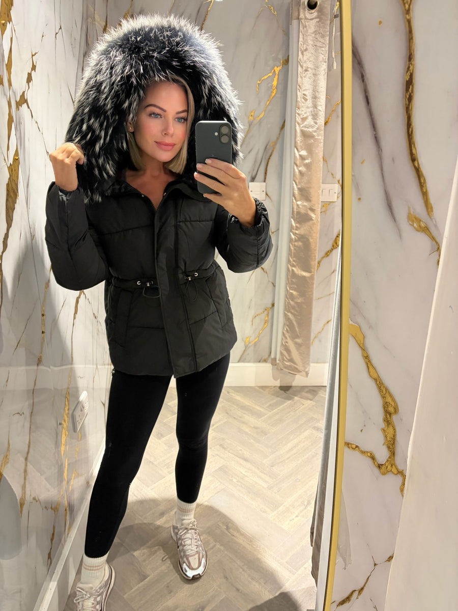 Laura Jane Paris luxury Short Puffer Coat ' Tignes ' in black matt