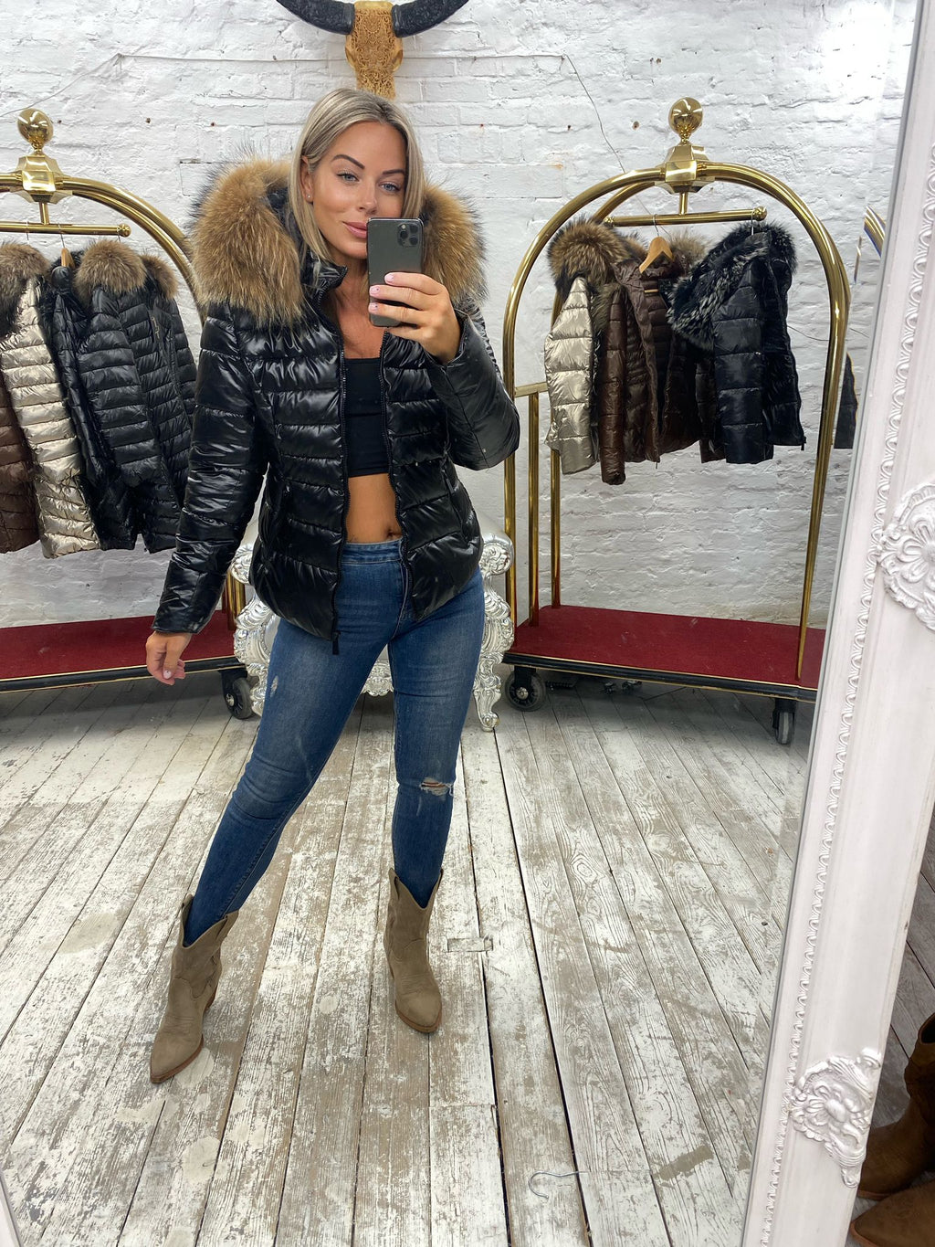 Laura Jane Paris luxury Puffer Coat ‘ Val d’isere ‘  Short Black with silver