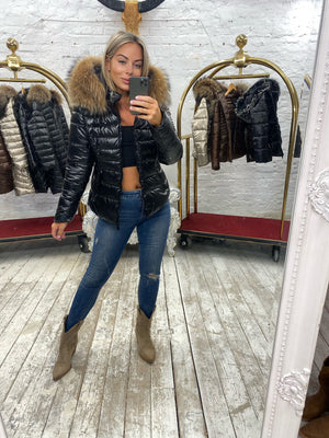 Laura Jane Paris luxury Puffer Coat ‘ Val d’isere ‘  Short Black with silver