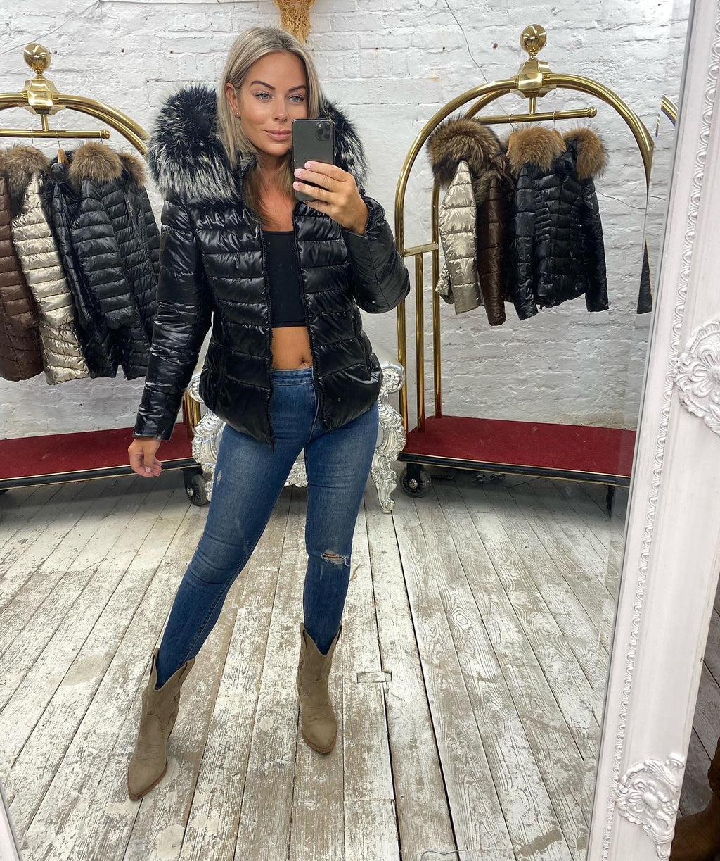 Laura Jane Paris luxury Puffer Coat ‘ Val d’isere ‘  Short Black with Silver