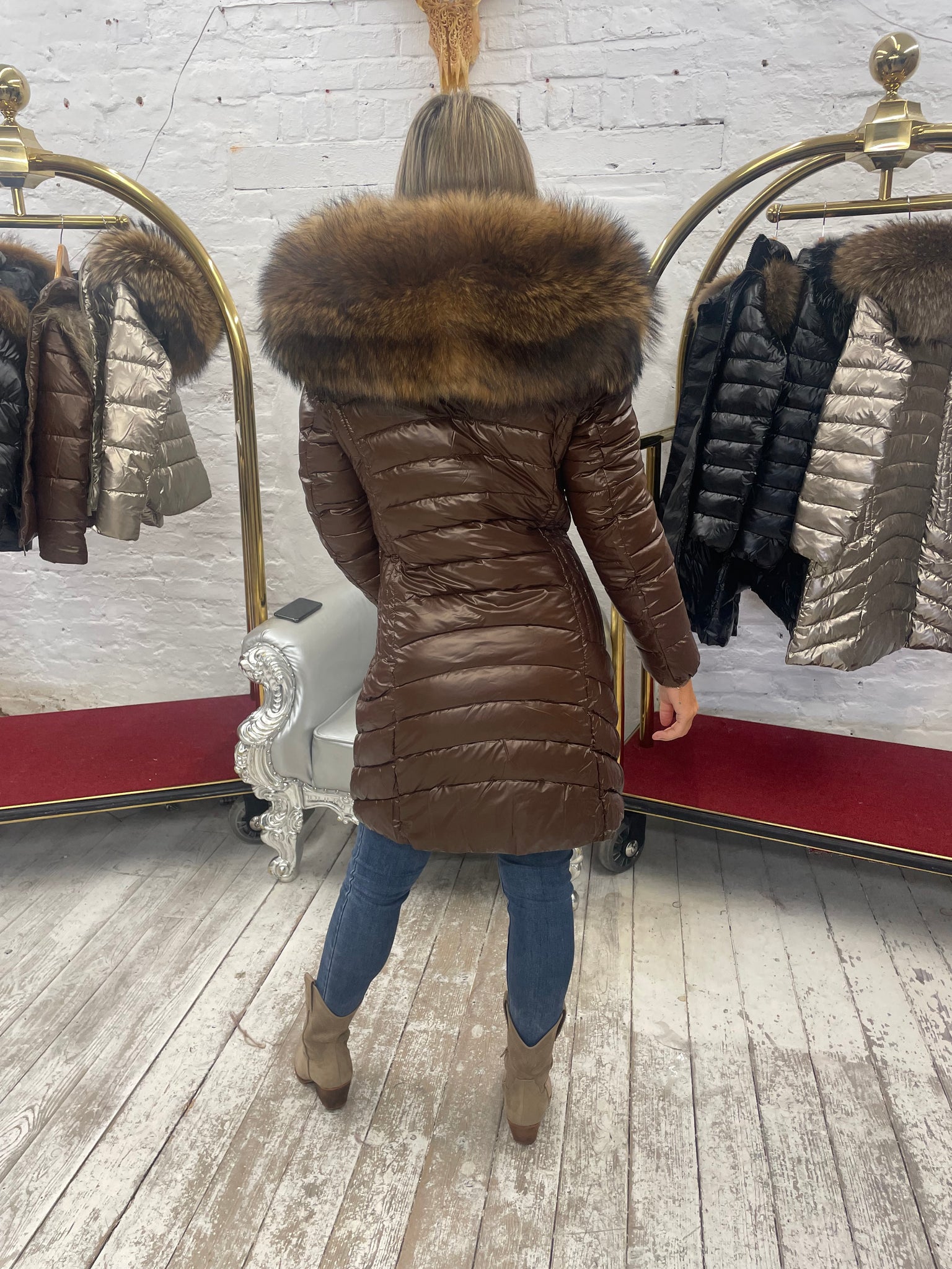 Laura Jane Paris luxury Puffer Coat ‘ Val d’isere ‘  Long brown with natural