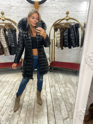 Laura Jane Paris luxury Puffer Coat ‘ Val d’isere ‘  Long black with silver