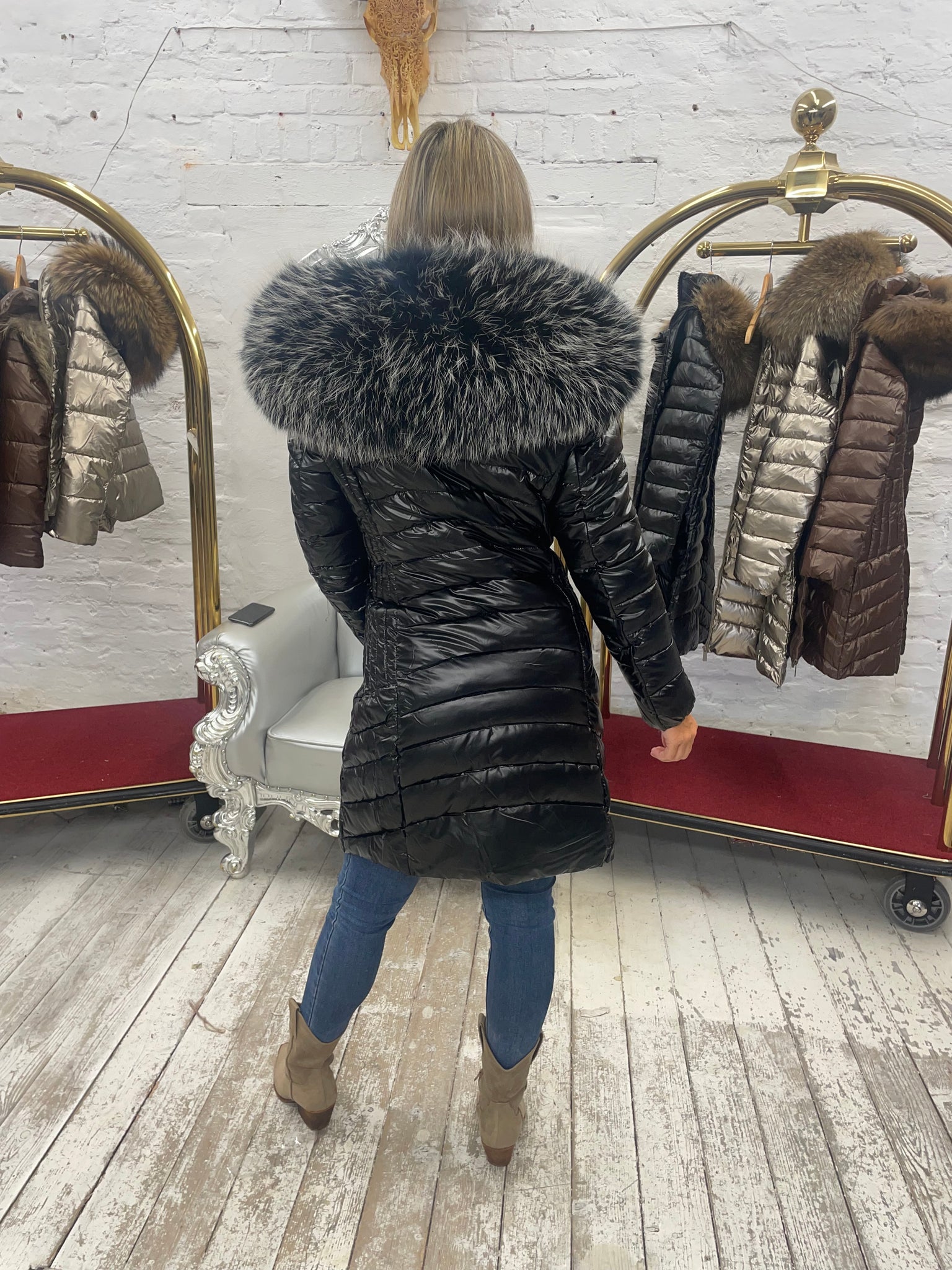 Laura Jane Paris luxury Puffer Coat ‘ Val d’isere ‘  Long black with silver