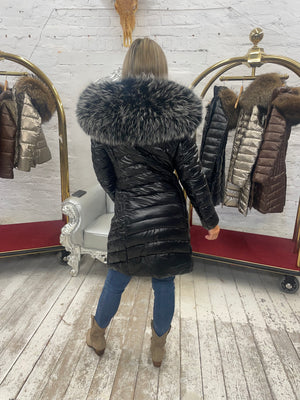 Laura Jane Paris luxury Puffer Coat ‘ Val d’isere ‘  Long black with silver