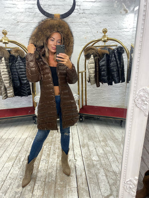 Laura Jane Paris luxury Puffer Coat ‘ Val d’isere ‘  Long brown with natural