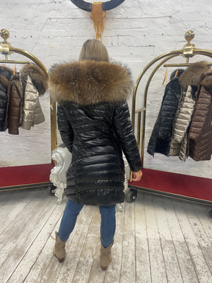 Laura Jane Paris luxury Puffer Coat ‘ Val d’isere ‘  Long black with natural