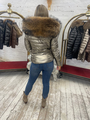 Laura Jane Paris luxury Puffer Coat ‘ Val d’isere ‘  Short gold with natural