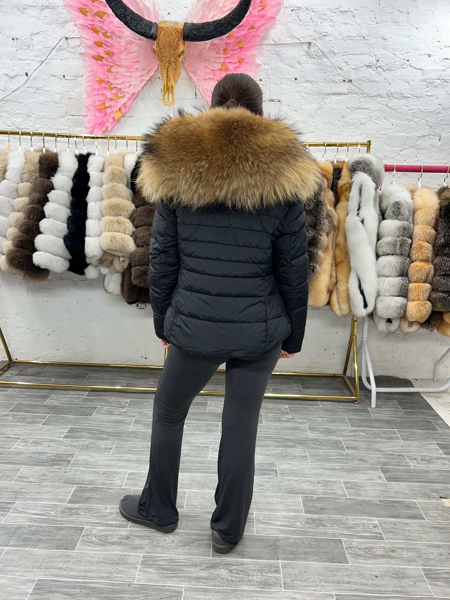 Matt Laura Jane Paris luxury Puffer Coat ‘ Val d’isere ‘  Short Black with natural