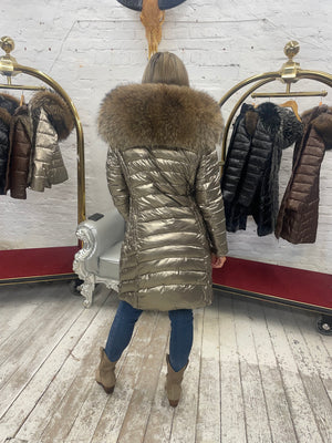 Laura Jane Paris luxury Puffer Coat ‘ Val d’isere ‘  Long gold with natural