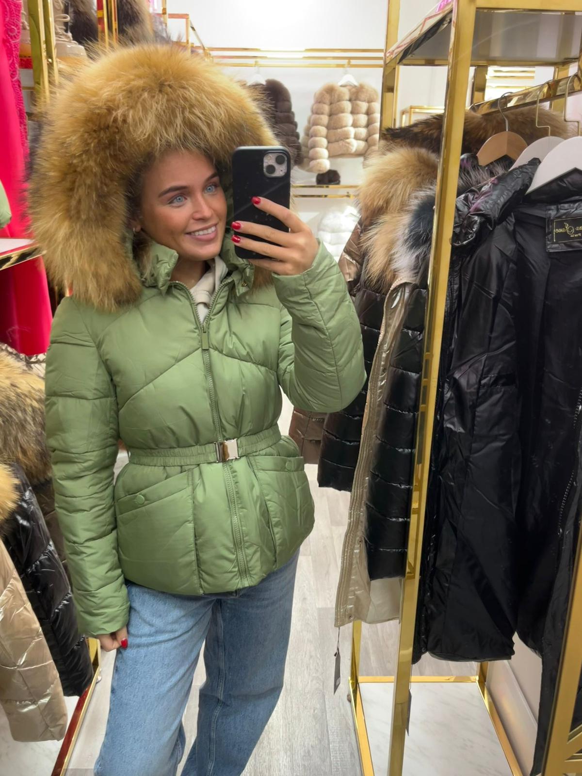 Laura Jane Paris luxury Puffer Coat Megeves Green ESSEX COUTURE