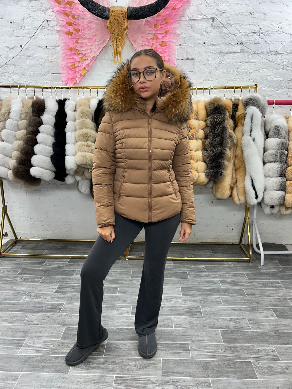 Matt Laura Jane Paris luxury Puffer Coat ‘ Val d’isere ‘  Short Brown with natural