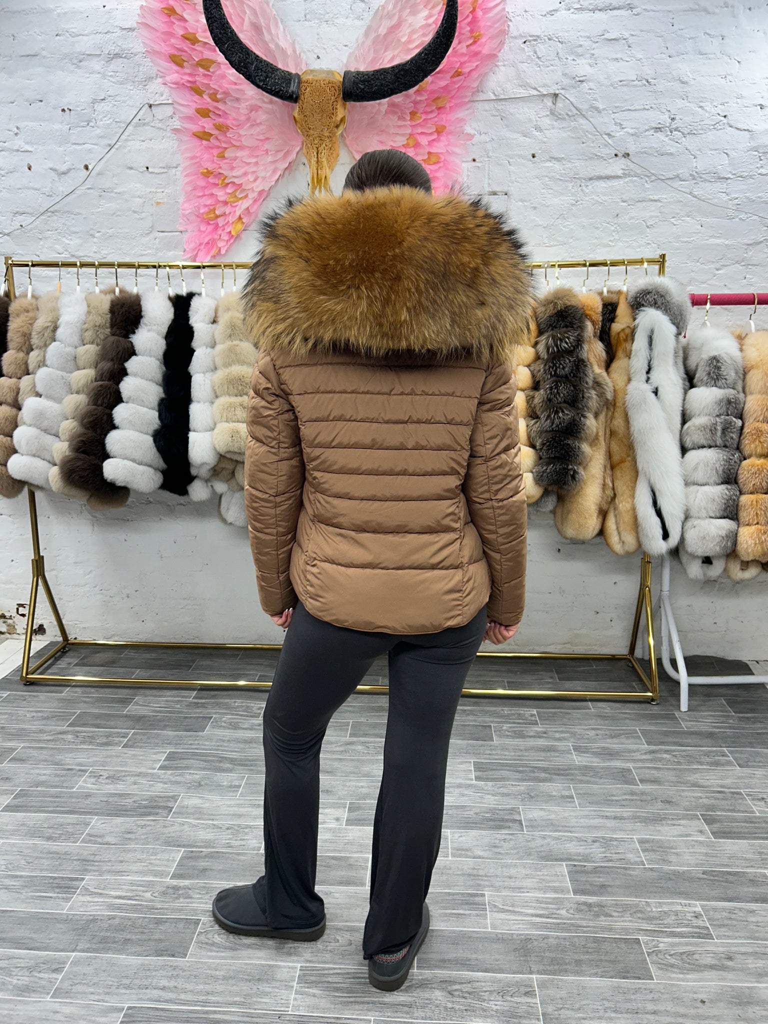 Matt Laura Jane Paris luxury Puffer Coat ‘ Val d’isere ‘  Short Brown with natural