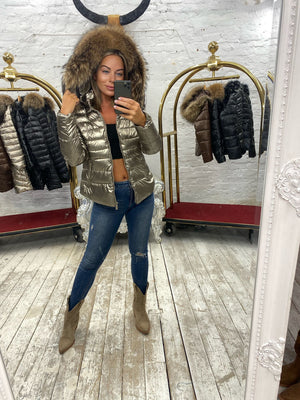 Laura Jane Paris luxury Puffer Coat ‘ Val d’isere ‘  Short gold with natural