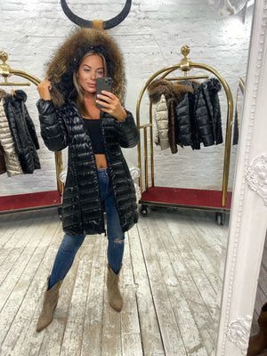 Laura Jane Paris luxury Puffer Coat ‘ Val d’isere ‘  Long black with natural