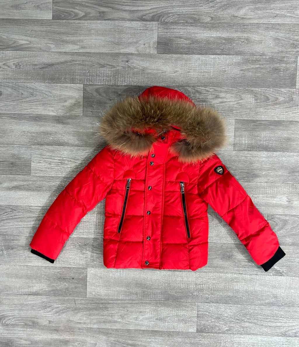 Children boy or girl Luxury short Puffer Coat Paris in Red