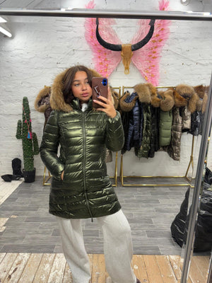 Laura Jane Paris luxury Puffer Coat ‘ Val d’isere ‘  Long Green