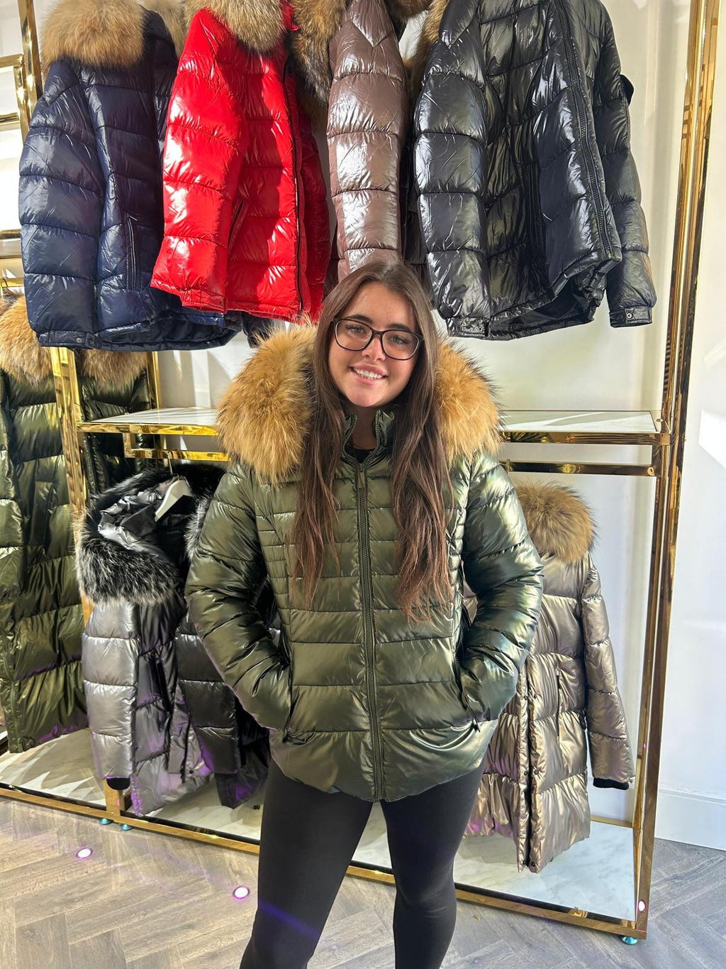 Laura Jane Paris luxury Puffer Coat ‘ Val d’isere ‘  Short green