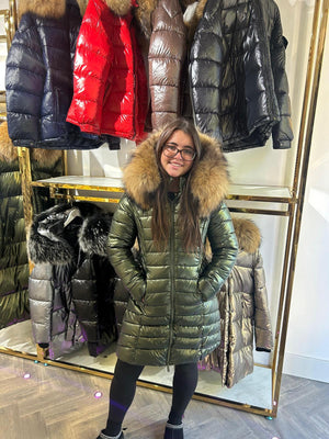 Laura Jane Paris luxury Puffer Coat ‘ Val d’isere ‘  Long Green