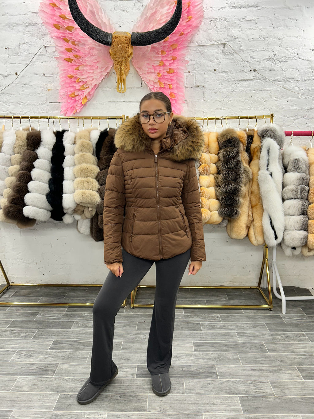 Matt Laura Jane Paris luxury Puffer Coat ‘ Val d’isere ‘  Short choco with natural