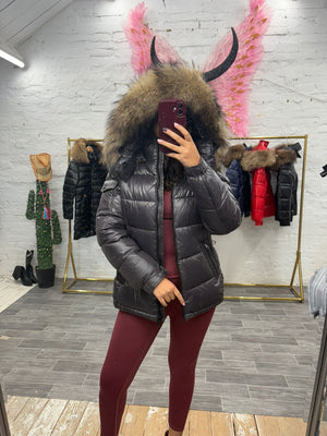Laura Jane Paris luxury Puffer Coat ‘ St-Moritz ‘  Short Grey